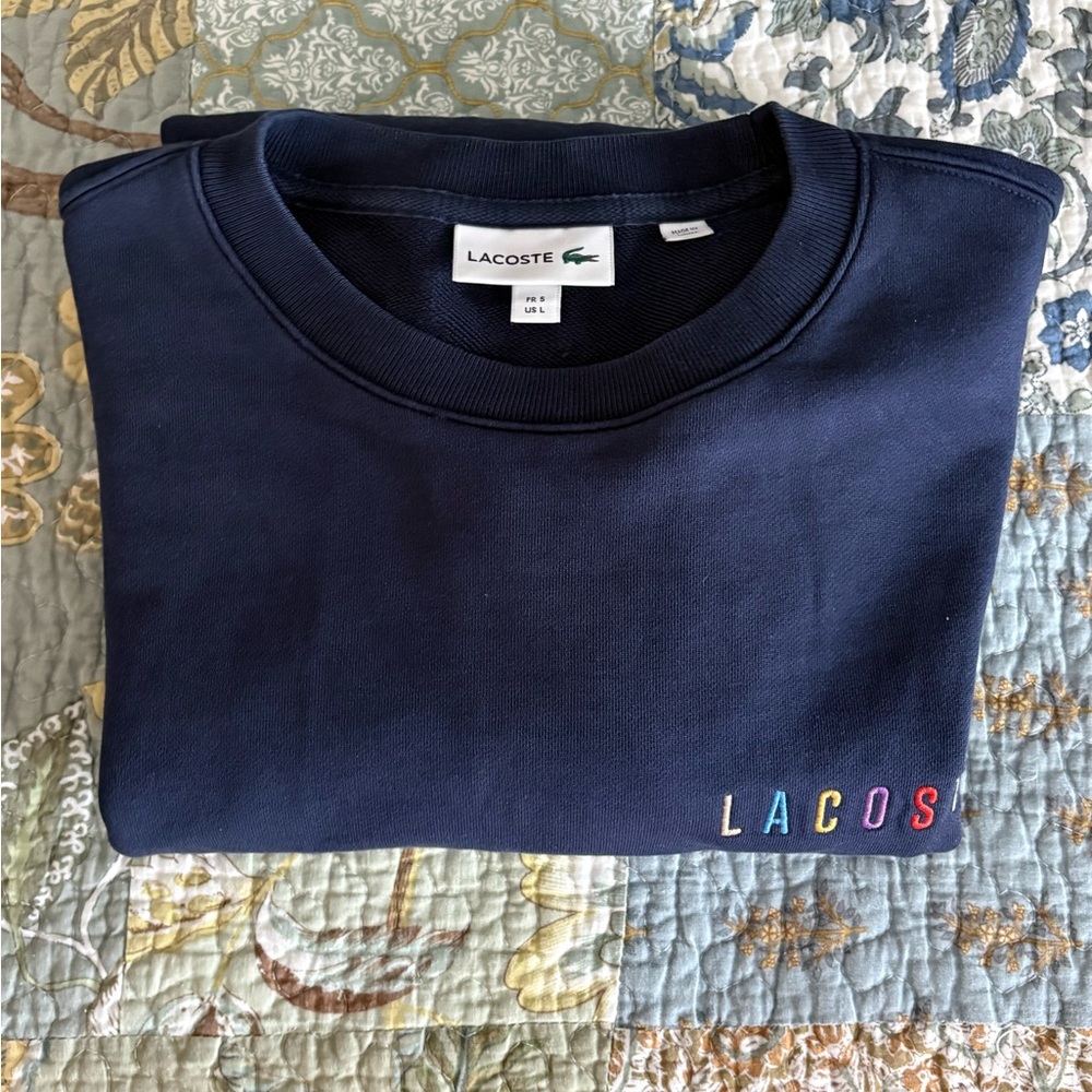 Lacoste Dark Blue Crewneck with Multicolor Logo